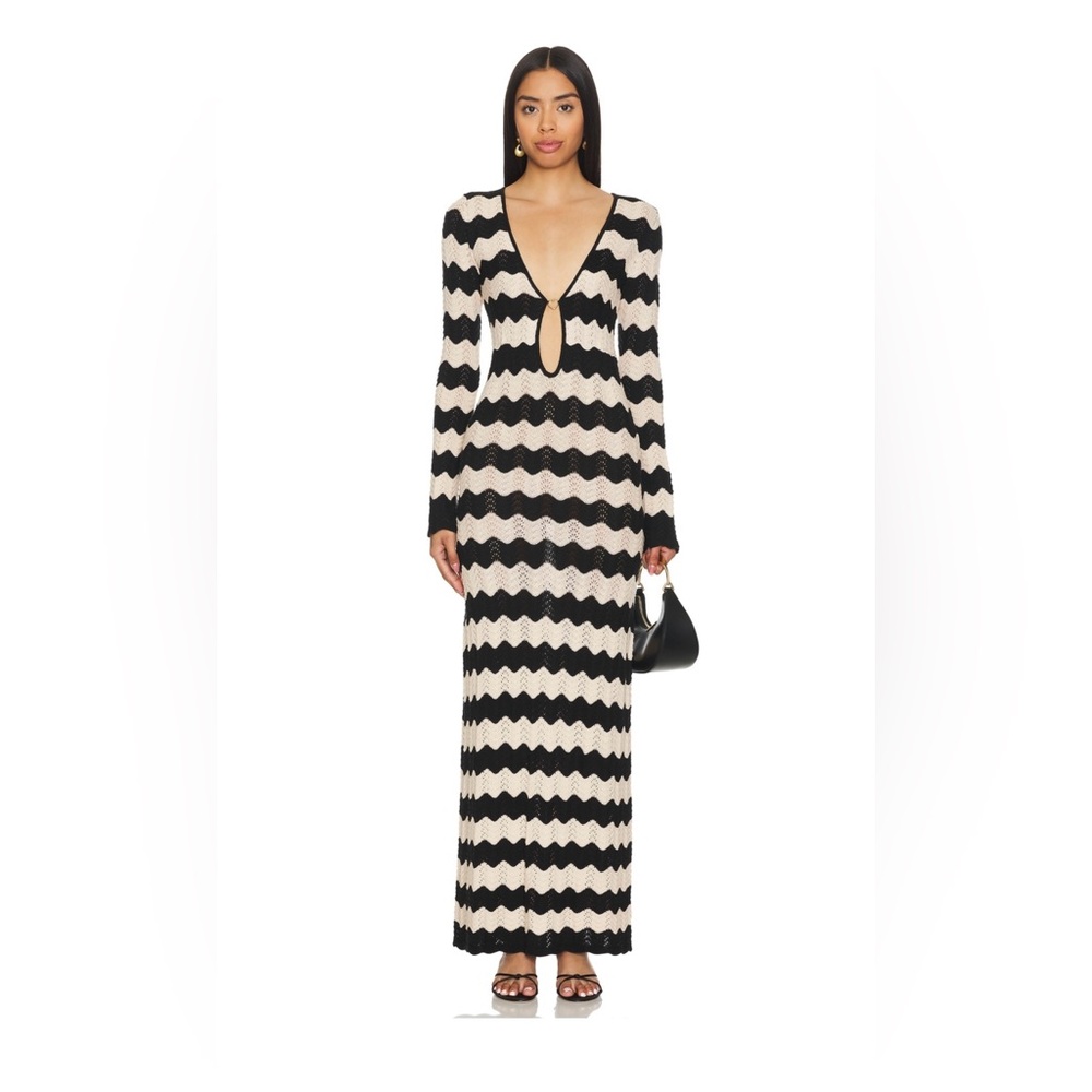 CAPITTANA Ella Stripe Long Sleeve Knit Cover-Up Dress S